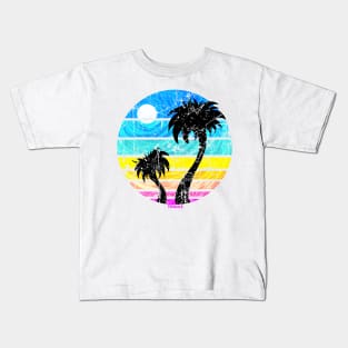 Tropical Retro Sunset (Distressed Version) Kids T-Shirt